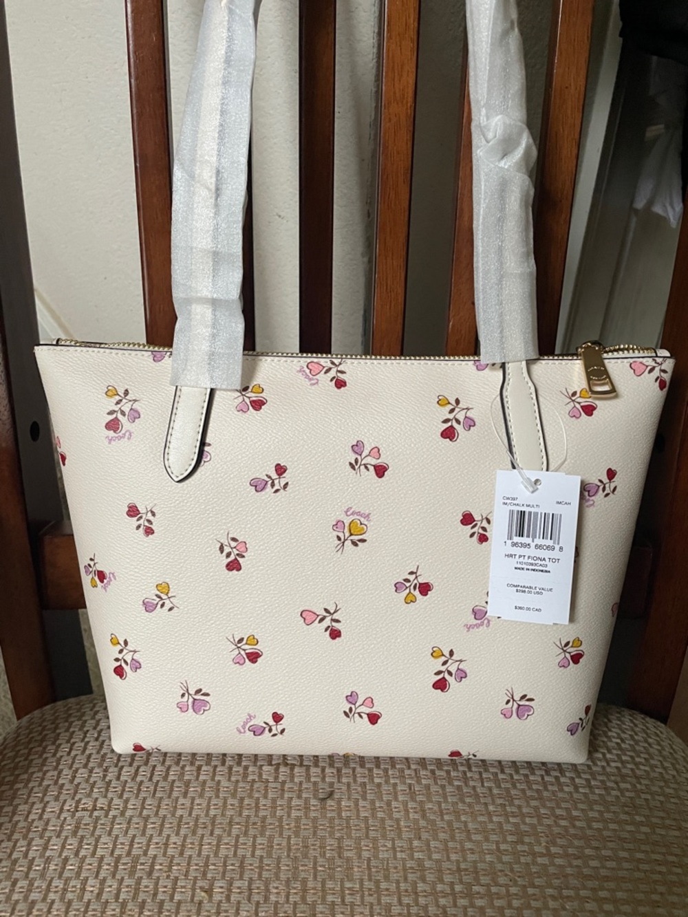 Coach Cream Fiona Tote with Pink, Red & Yellow Floral Print - Picture 2 of 5